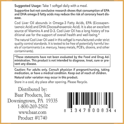 Baar Nature's Blessing Cod Liver Fish Oil Softgels