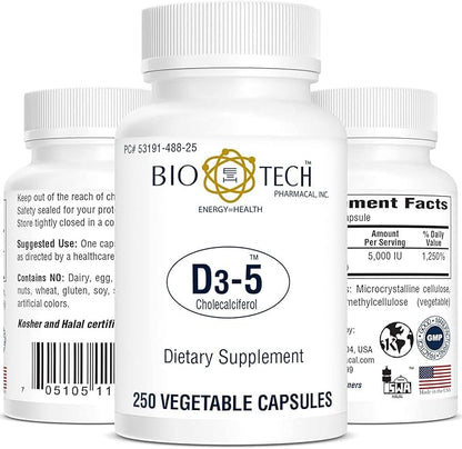Bio-Tech Pharmacal Vitamin D3 (D3-5 5k IU, 250 Veg Count)