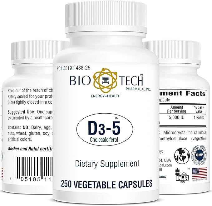 Bio-Tech Pharmacal Vitamin D3 (D3-5 5k IU, 250 Veg Count)