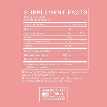 Marine Collagen Peptides Glow Shot 10,000mg - Liposomal Delivery for Women - Promotes Skin Hydration, Elasticity & Radiance - Supports Hair & Nails - Ready-to-Drink, Non-GMO, 10 Shots
