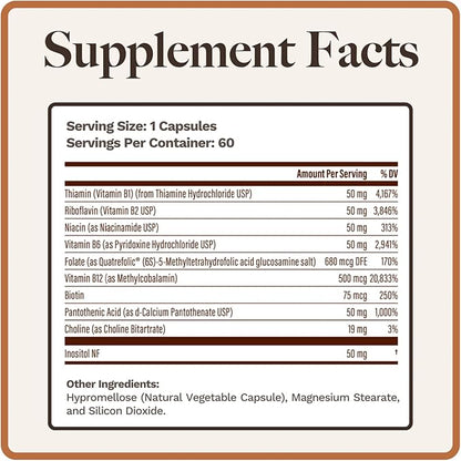 Vitamin B Complex | Contains All 8 Essential B Vitamins | with Choline and Inositol | 60 Capsules