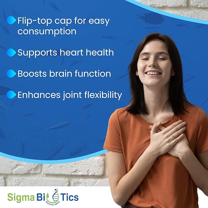 Sigma Biotics Omega 3 Fish Oil 1000mg - Supplements with High EPA & DHA Concentration for Heart, Brain & Joint Health - Non-GMO, Purity-Tested Fish Oil Supplements - 60 Softgels