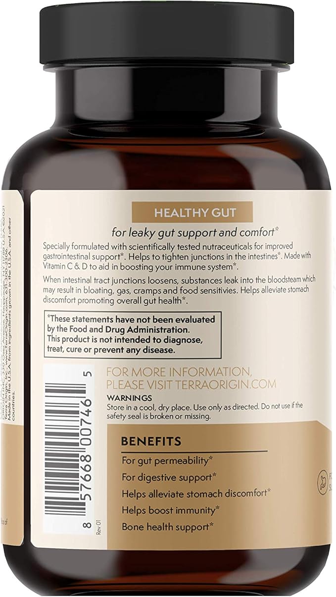 TERRA ORIGIN Healthy Gut Capsules with Immunity Boost | 90 Capsules | Non GMO, Gluten Free, Dairy Free | Digestive Support for Men and Women