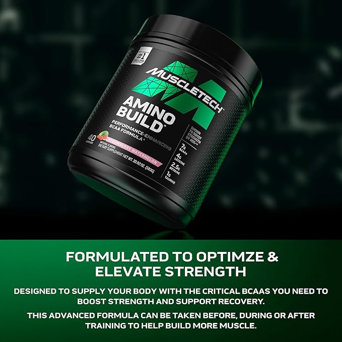MuscleTech BCAA Powder for Men & Women, Strawberry Watermelon - Amino Acids Nutritional Supplement with Electrolytes for Energy, Muscle Gain & Recovery - Sugar-Free Gym Pre-Workout - 40 Servings