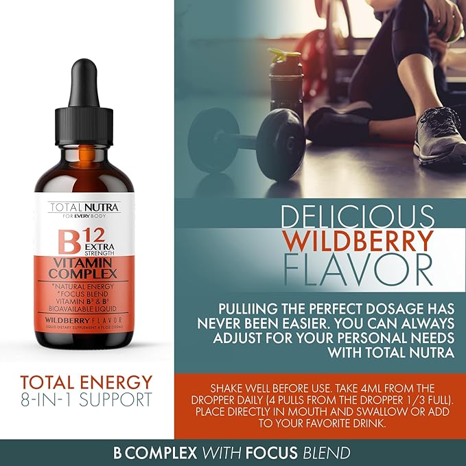 Extra Strength Liquid B12 Vitamin Drops- Vitamins B12, B6, B3- Vegan and Non GMO- Instant Energy, Focus & Metabolism Support with Green Tea, Carnitine & Ginkgo Biloba- Alternative to B Complex Capsule