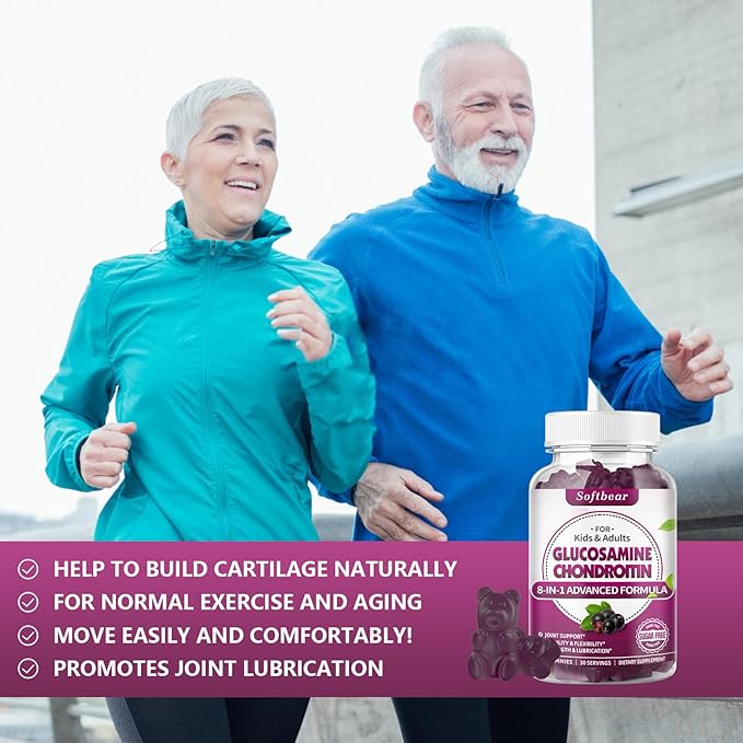 softbear Glucosamine Chondroitin Gummies, Sugar Free Glucosamine Chondroitin MSM with Elderberry Turmeric Supplement Support Joint Antioxidant, Elderberry Flavored 120 Count