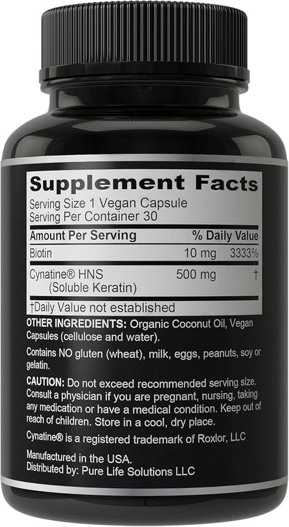 Biotin + Soluble Keratin Hair Growth Supplement - Clinically Tested Cynatine Keratin with 10000mcg Biotin Vitamins for Thicker, Healthier Hair for Women, Men