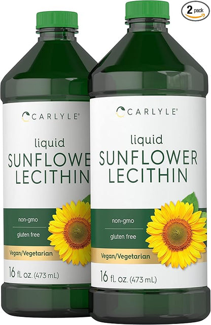 Carlyle Sunflower Lecithin Liquid | 16 oz | 2 Pack | Vegan, Vegetarian, Non-GMO, Soy Free, Gluten Free