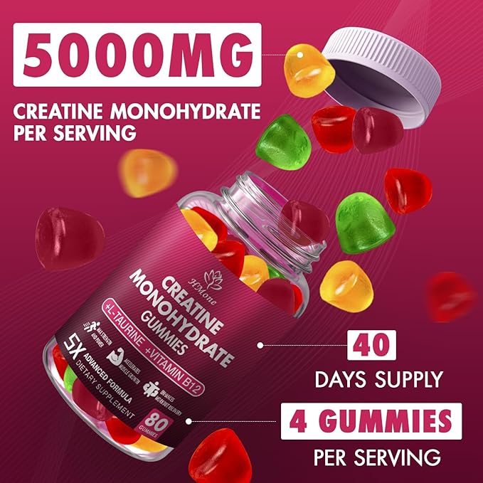 Creatine Monohydrate Gummies - 5g for Men & Women, 240 Count and Creatine Chewable Supplements for Muscle Gain, Muscle Strength, Energy Boost, and Muscle Builder, Sugar Free, Vegan