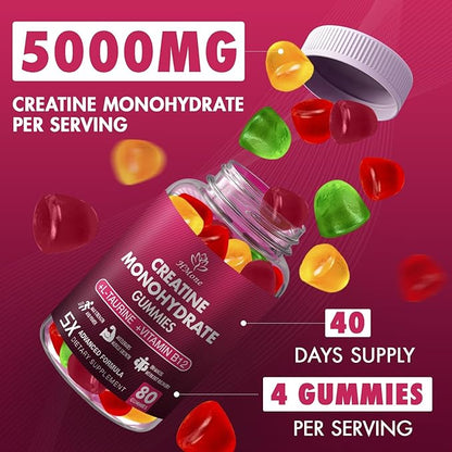 Creatine Monohydrate Gummies - 5g for Men & Women, 240 Count and Creatine Chewable Supplements for Muscle Gain, Muscle Strength, Energy Boost, and Muscle Builder, Sugar Free, Vegan