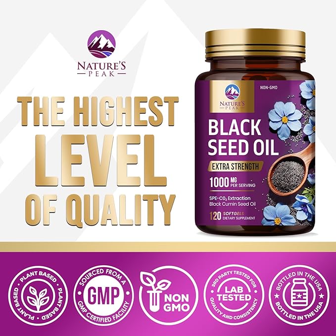 Black Seed Oil 1000mg - Premium Extra Strength Nigella Sativa Blackseed Oil - Black Cumin Seed Oil Skin, Digestive Health & Immune Support - Non-GMO Antioxidant, Gluten Free Supplement - 120 Softgels
