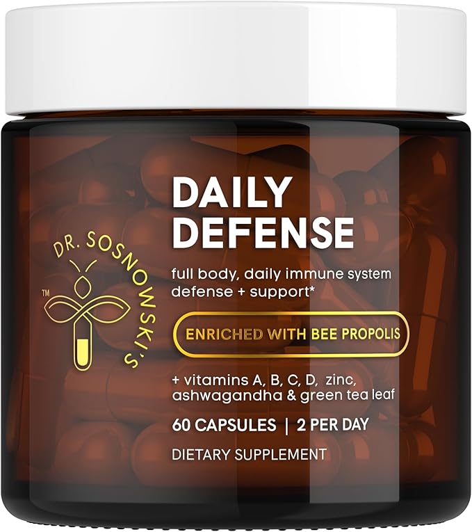 Dr Sosnowski's Daily Defence Immunity Supplements | Hive-led Multi-Vitamin with Bee Propolis, Pollen & Royal Jelly, Vegetable Capsules, 60ct