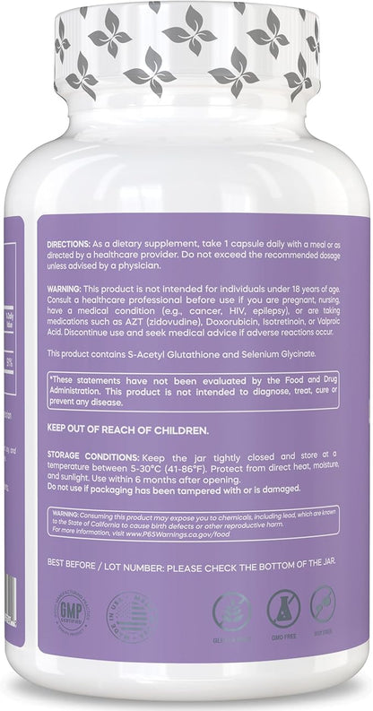 Advanced L-Glutathione Complex 100 mg S‑Acetyl‑L‑Glutathione Plus 50 mcg Selenium – Antioxidant, Detox, Liver & Immune Support – 90 Vegan Capsules, Non‑GMO, Gluten Free