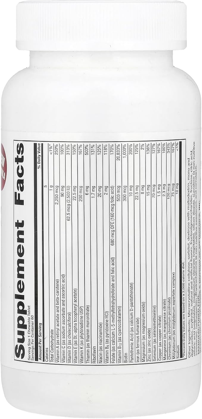 Bariatric Advantage Chewable High ADEK with Iron - for Bariatric Patients - High Potency Vitamin A, D, E & K - Includes B-Vitamins - Chewable Multivitamins - Tropical Fruit - 60 Tablets