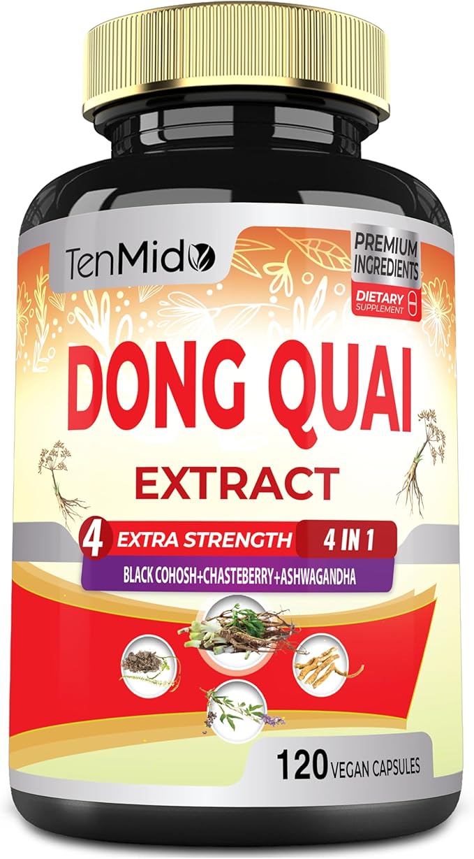 Dong Quai Supplement Extract Capsules, 4 Months Supply with Black Cohosh, Chasteberry, Ashwagandha - 120 Vegan Capsules