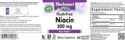 Bluebonnet Nutrition Flush-Free Niacin 500mg, for Nutritional Cardiovascular Support*, Soy-Free, Gluten-Free, Non-GMO, Kosher Certified, Dairy-Free, Vegan, 60 Vegetable Capsules, 60 Servings