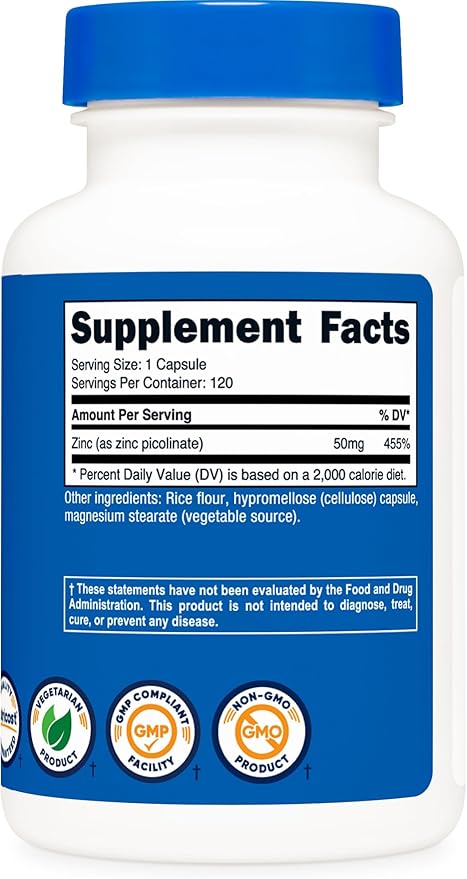 Nutricost Zinc Picolinate 50mg, 120 Vegetarian Capsules - Gluten Free and Non-GMO