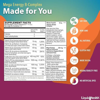 LIQUIDHEALTH Complete Multiple & Mega Energy B-Complex Daily Liquid Vitamins Bundle for Adults - Immune System Support, Increase Energy, Gut & Heart Health - Whole Foods, Vegan, Non-GMO, Made in USA