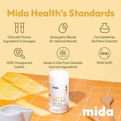 D3 K2 Vitamin 5,000 IU (125 mcg) + MK-7 (180 mcg) Natural Supplement | Bone, Heart, & Immune Support | Enhances Calcium Absorption | Women & Men | Vegan | 60 Servings