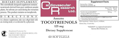 Cardiovascular Research Annatto Tocotrienols New Tamper Resistant Ship Box 125 mg Vitamin E 120 Count
