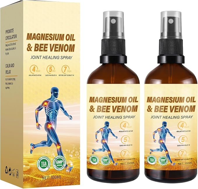 Magnesium Joint Spray, Magnesium Oil Bee Venom Joint Spray, for Relaxing and Joint Repair, Fast Absorbent, Non-Greasy (100ml/3.38oz) (2)