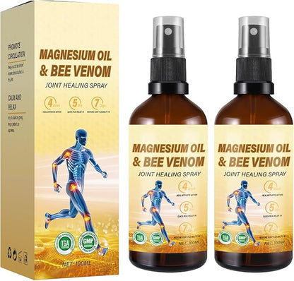 Magnesium Joint Spray, Magnesium Oil Bee Venom Joint Spray, for Relaxing and Joint Repair, Fast Absorbent, Non-Greasy (100ml/3.38oz) (2)