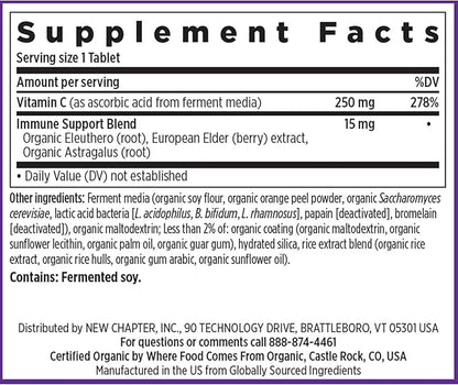 New Chapter Fermented Vitamin C + Elderberry, ONE Daily for Immune Support & Collagen Protection, Made with Organic Herbs, Certified Vegan, Gluten Free, 60 Count