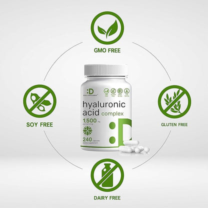 Deal Supplement Hyaluronic Acid Supplements 1,500mg – 240 Capsules, with MSM & Vitamin C – Pure 95% | Non-GMO + Plant Based HA – Supports Healthy Joints, Bones, Connective Tissue, & Skin Hydration