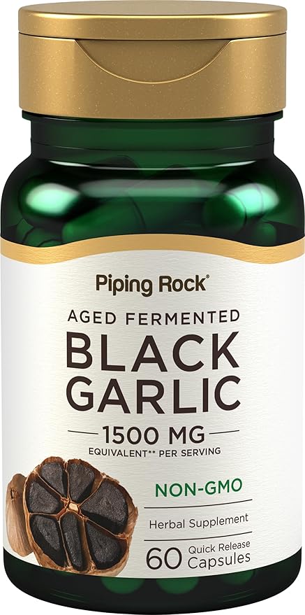 Piping Rock Black Garlic Capsules 1500mg | 60 Count | Aged and Fermented | Non-GMO, Gluten Free
