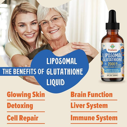 2000MG Liposomal Glutathione Liquid, 98% Absorption, Glutathione Liquid Supplement, Active Form L- Glutathione, Powerful Antioxidant Complex for Immune System, Aging Defense, Detox, 12 FL.OZ