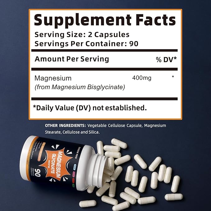 Magnesium Glycinate 400 MG per Serving 100% Chelated for High Absorption, Gentle On Stomach, Non-GMO, 90 Vegetarian Capsules
