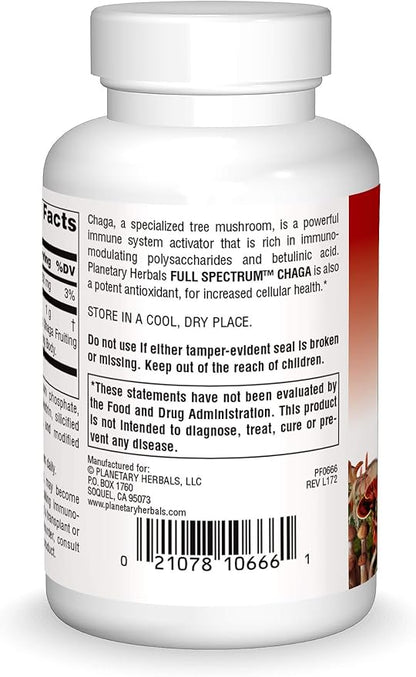 Planetary Herbals Chaga Full Spectrum, Enhance Cellular Immunity, 120 Count (Pack of 1)