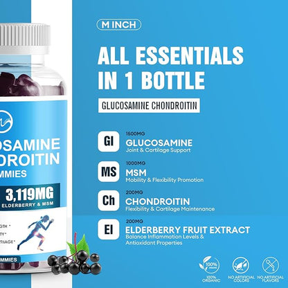 Glucosamine Chondroitin Gummies, 1500mg Glucosamine & 1000mg MSM per Serving, Joint Support Supplement for Adults, Elderberry Flavor, 45 Servings(Pack of 2)