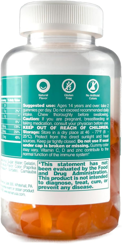 Immunity Gummy - Dietary Supplement with Vitamins for Adults & Teens - Chewable Multivitamin Booster Gummies with Zinc, Vitamin C and D - Naturally Flavored & Gluten Free - 60 Gummies (7.4 oz)