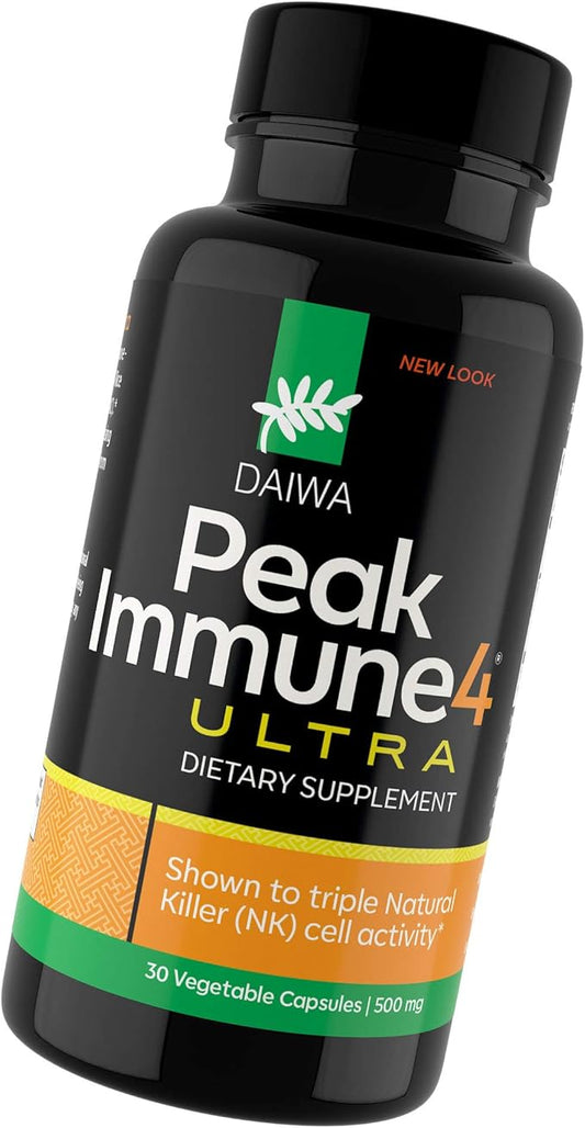 Daiwa PeakImmune4 Natural Immune Support Supplement with RBAC Rice Bran and Mycelia Extract from Shiitake Mushrooms - Ultra Strength