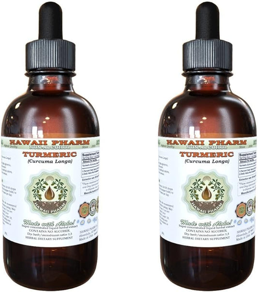 Turmeric Alcohol-Free Liquid Extract, Organic Turmeric (Curcuma Longa) Dried Rhizome Glycerite Natural Herbal Supplement, Hawaii Pharm, USA 2x4 fl.oz