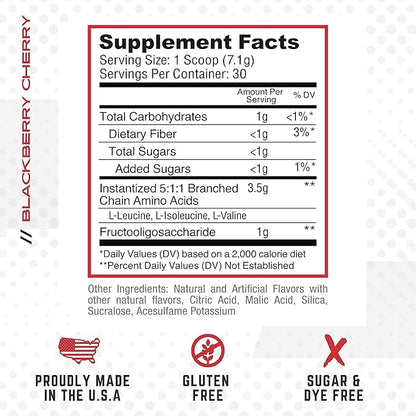 Purus Labs Everyday Amino BCAA Powder | Amino Acids for Muscle Hydration & Recovery | Sugar Free & Gluten Free | 30 Servings (BlackBerry Cherry)