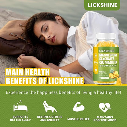 1 Pack Magnesium Glycinate Gummies 1000mg, Calcium, Potassium, Bromelain, Vitamin D, B6, CoQ10 Supplement for Relaxation, Calm Mood, Stress Relief and Sleep for Adults & Kids, 60 Counts