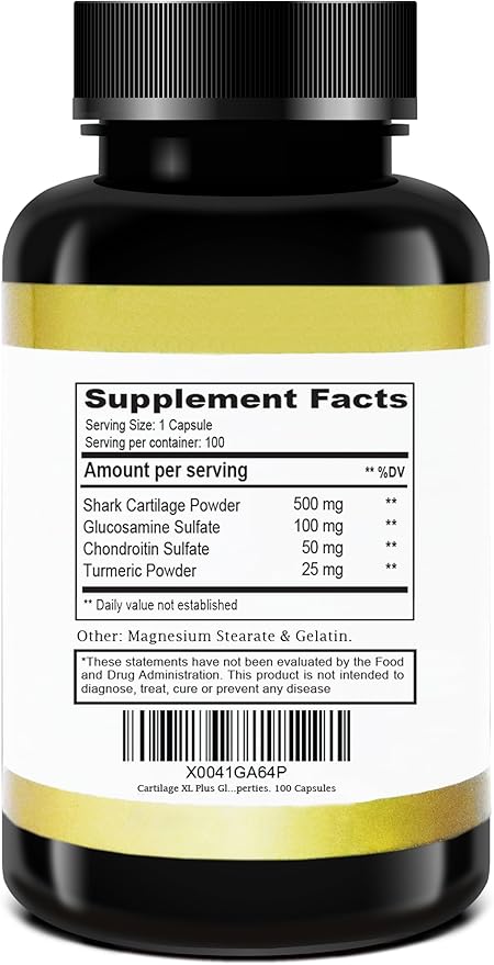Cartilage XL Plus Glucosamine, Chondroitin & Turmeric. Joint Support Supplement. Antioxidant Properties. 100 Capsules