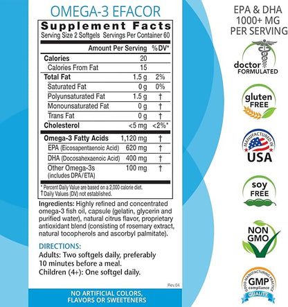 Eniva Health Omega-3 Fish Oil | 1120 MG | High EPA/DHA Premium Fish Oil Daily Supplement for Heart, Brain & Immune Support for Adults, Men & Women - 120 Capsules