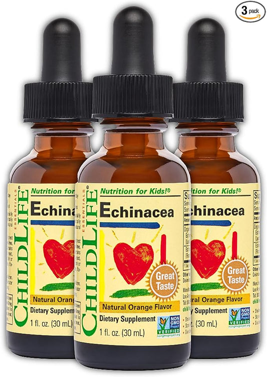 CHILDLIFE ESSENTIALS Echinacea for Kids - Kids Echinacea Drops, Liquid Tincture, Alcohol Free Supplement for Babies, Toddlers, Children - Natural Orange, 1 Fl Oz (Pack of 3)