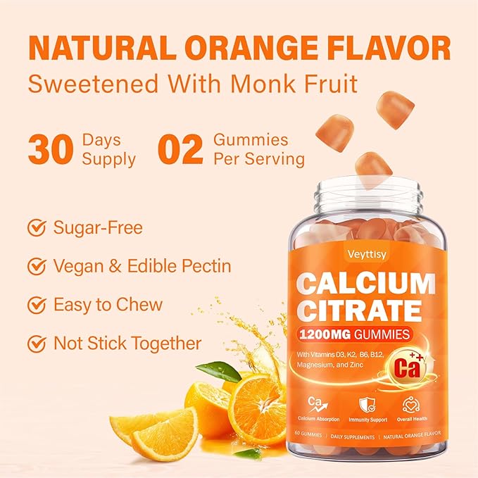 Calcium 1200 mg with Vitamin D3 Supplement for Adults - Calcium Gummies with 5000iu Vitamin D3, K2, B6, B12, Magnesium & Zinc - Calcium Supplement for Women Men - Easy to Digest, Vegan