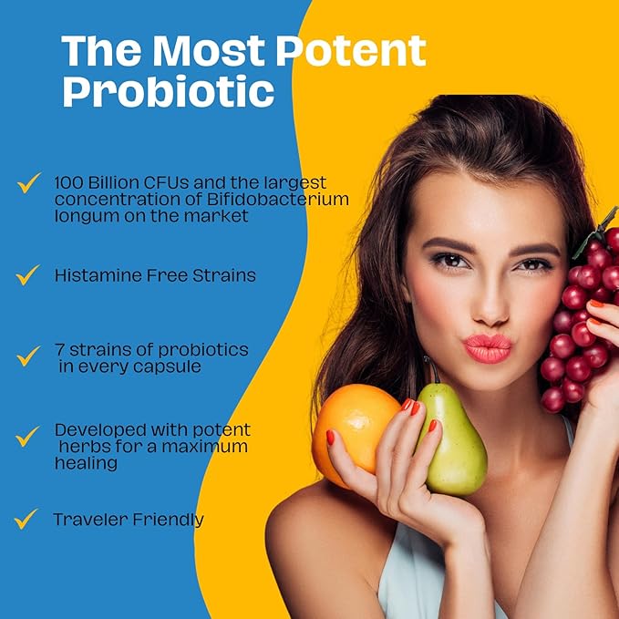 Bifido Maximus Ultra High Potency Probiotics for Women and Men - Bifidobacterium longum 100 Billion CFUs - 28 ct - 7 Strains - No Histamines - No Refrigeration Needed - Made in USA