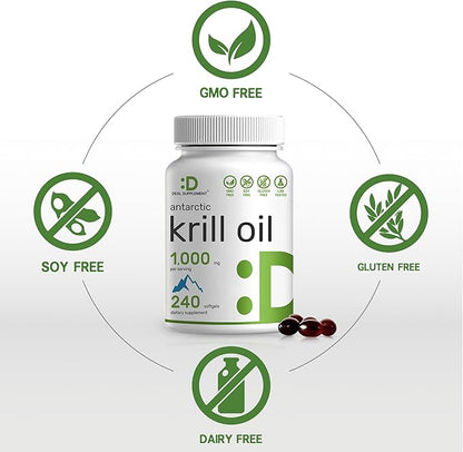 Eagle Shine Vitamins 2 Pack Antarctic Krill Oil, 1,000mg Per Serving, 480 Softgels – Mercury Free, No Fishy Taste – Rich in Omega-3s, EPA, DHA, Astaxanthin, & Phospholipids – Non-GMO, No Gluten