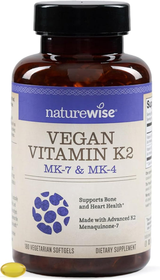 NatureWise Vitamin K2 Supplement with MK-7 100mcg and MK-4 500mcg - Enhanced Bioavailable Formula - K Complex for Bone and Heart Health - Vegan, Gluten Free, Non-GMO - 180 Softgels[6-Month Supply]