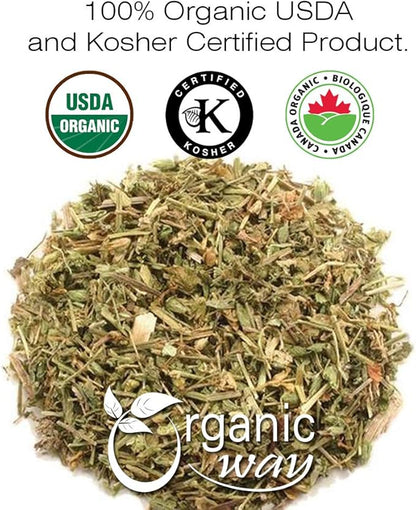 Organic Way St. John's Wort Cut & Sifted (Hypericum perforatum) - Herbal Tea | European Wild-Harvest | Organic, Kosher & USDA Certified | Vegan, Non GMO & Gluten Free | Origin - Albania (1/4LBS / 4Oz)