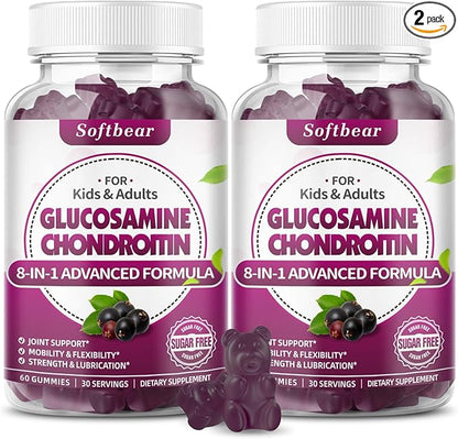 softbear Glucosamine Chondroitin Gummies, Veagn Sugar Free Glucosamine Chondroitin MSM Supplement for Joint Health Elderberry Flavor 120 Gummies