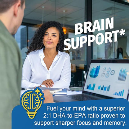 Fish Oil Alternative 1200mg, Omega-3 Supplement for Women Men, Vegan Algae Oil Science Backed 2:1 Ratio DHA 720mg EPA 360mg, Plant Based Omega-3 Softgels for Brain Eye Immunity, No Fish Taste, 120Cts