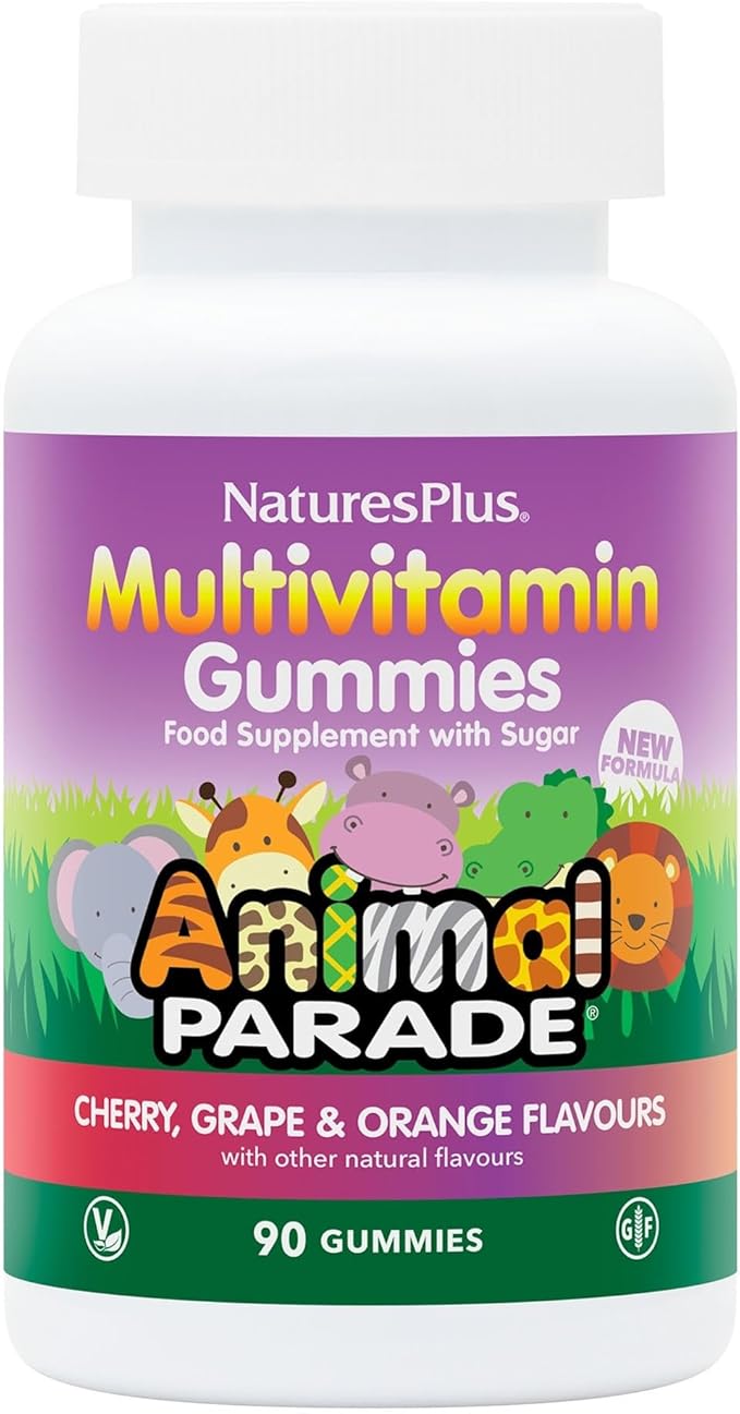 Natures Plus Animal Parade Multivitamin Children's Gummies - 90 Count - Assorted Cherry, Grape & Orange Flavors - Supports Immune System - Vegetarian, Gluten Free - 30 Servings