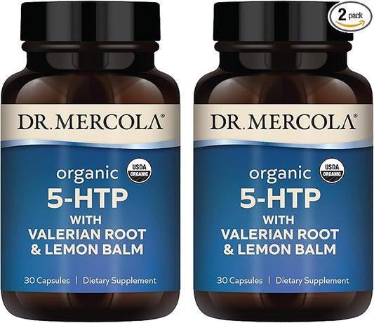 Dr. Mercola Organic 5-HTP with Valerian Root and Lemon Balm, 30 Servings (30 Capsules), Dietary Supplement, Suports Restful Sleep, Non-GMO, Certified USDA Organic - 2 Pack